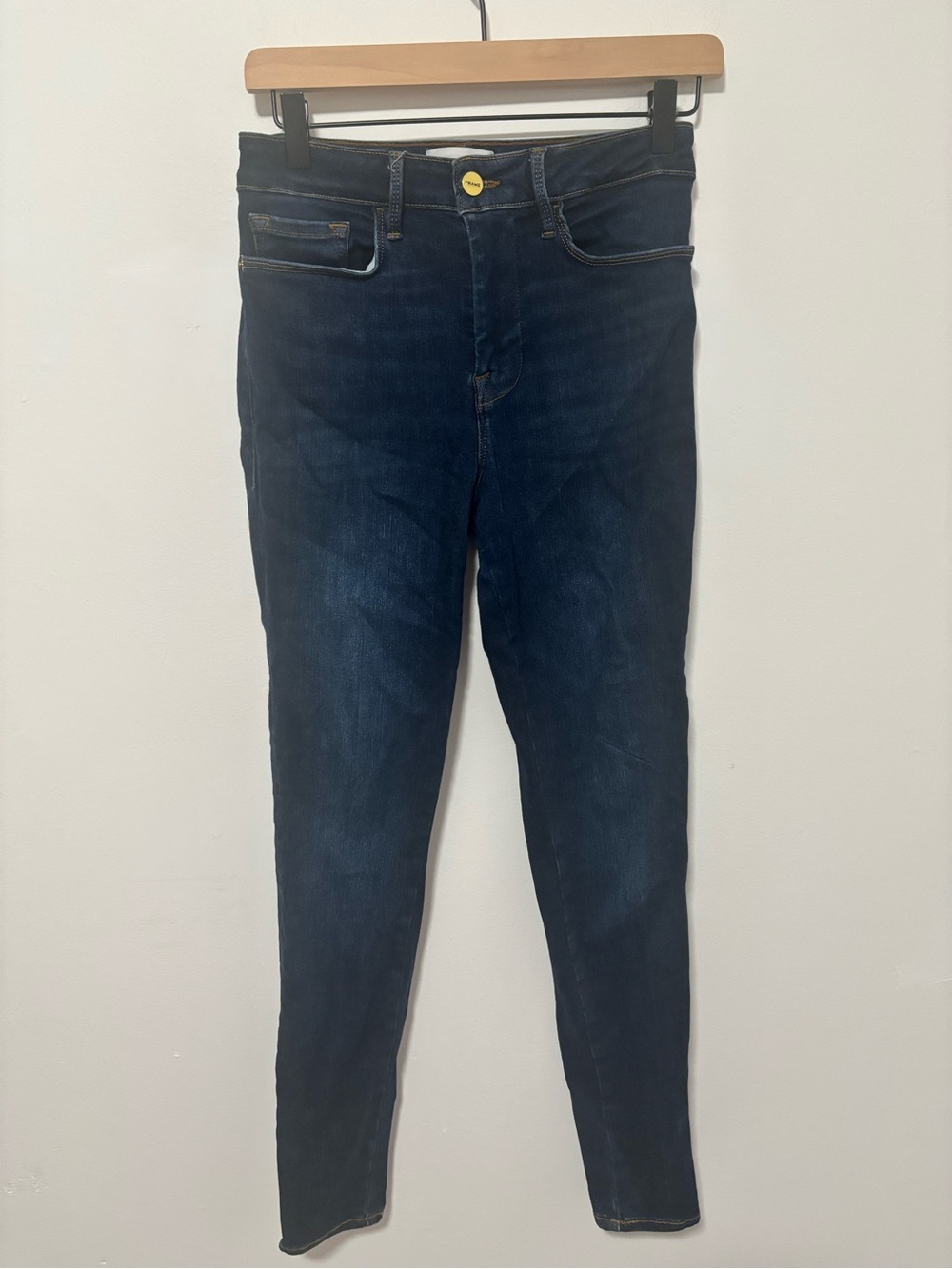 Frame le one skinny mid rise dark wash jeans